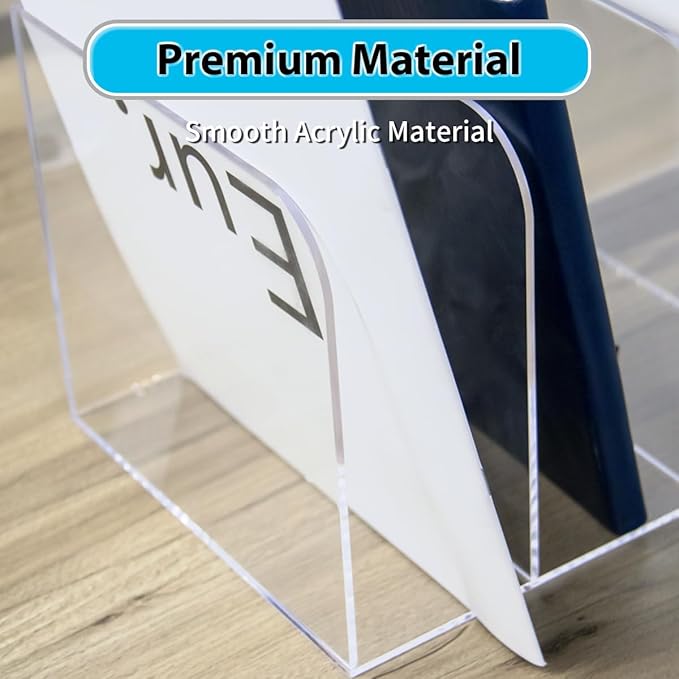 Jumyee 4 Vertical Compartments Acrylic Magazine File Holder, Clear Desk File Organizer Sorter, Mail Organizer Office Organization Storage Binder Holder for Desk, Magazine, Books