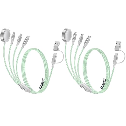 Travel Essentials,Multi Charging Cable for Apple Watch Charger/iPhone Charger/Samsung Charger,USB A & Type C Power Cable for iWatch Ultra/10-2/iPhone 17-11/Samsung S26,Serial Cables,Car[1.5M]-Green