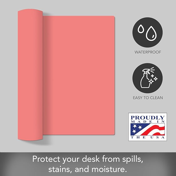 CounterArt Large Coral Waterproof Desk Protector 32” x 16” Made in The USA Desk Mat Office Mat Large Mouse Pad