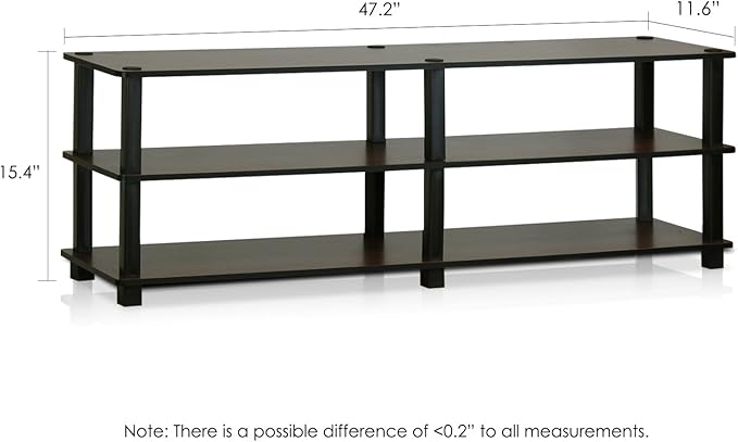 Furinno TURN-S-TUBE Toolless Assembly 3-Tier TV Stand, Entertainment Center for TV up to 46 Inch, Wide Printer Stand with Storage Shelf, for Living Room, Bedroom, Dark Brown