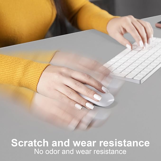 DAWNTREES Desk Mat for Desktop,PU Leather Desk Pad Protector,Non Slip, Large Mouse Pad and Keyboard Mat, Waterproof Writing Pad for Office and Home (Light Gray)