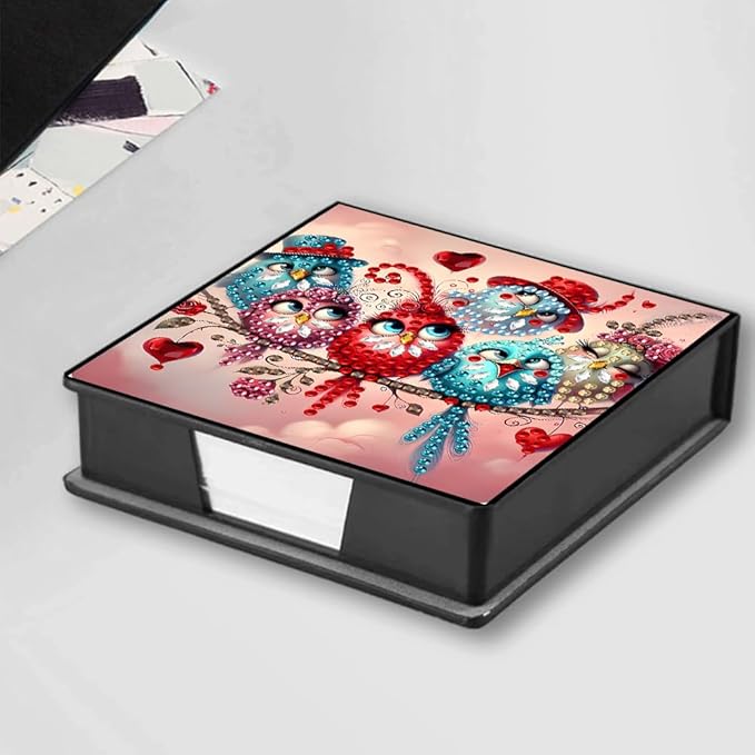 FRANDEK Cute Birds Creative Diamond Art Desk Organizer, DIY PU Note Box with 160 Sheets, All-in-One Gift Set for Craft Lovers, Elegant Mosaic Kits for Home & Office