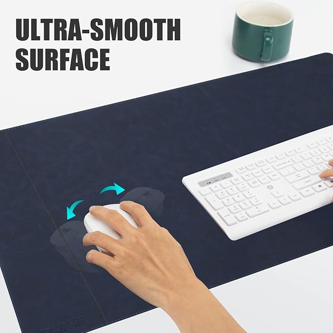 Magnetic Wireless Charging Desk Mat, 23.4''x15.6'' Large Office Mouse Pad, Microfiber Leather Mouse Mat with Ultra-Smooth Surface, Waterproof Computer Keyboard Desk Mat for Office & Home, Laptop, Blue