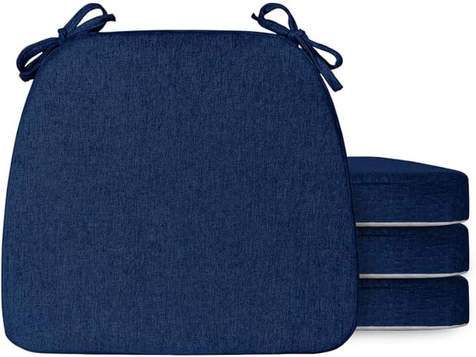 Chair Cushions Set of 4, D-Shaped Seat Cushion for Chair, Non Slip Chair Pads with Ties, 17" x 16" x 2", 40D Foam, Removable Washable Cover, Seat Cushions for Kitchen Chairs, Dark Blue