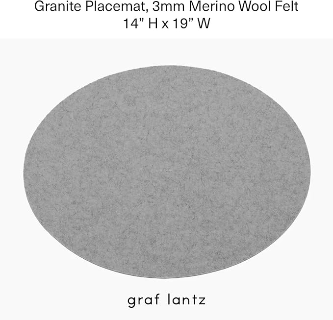 Graf Lantz - Merino Wool Oval Placemat - Granite (14" H x 19" W) - 3mm Merino Wool Felt Table Mat - Moisture Wicking - Odor, Stain, Heat & Dirt Resistant - Luxury Home Decor - Made in The USA