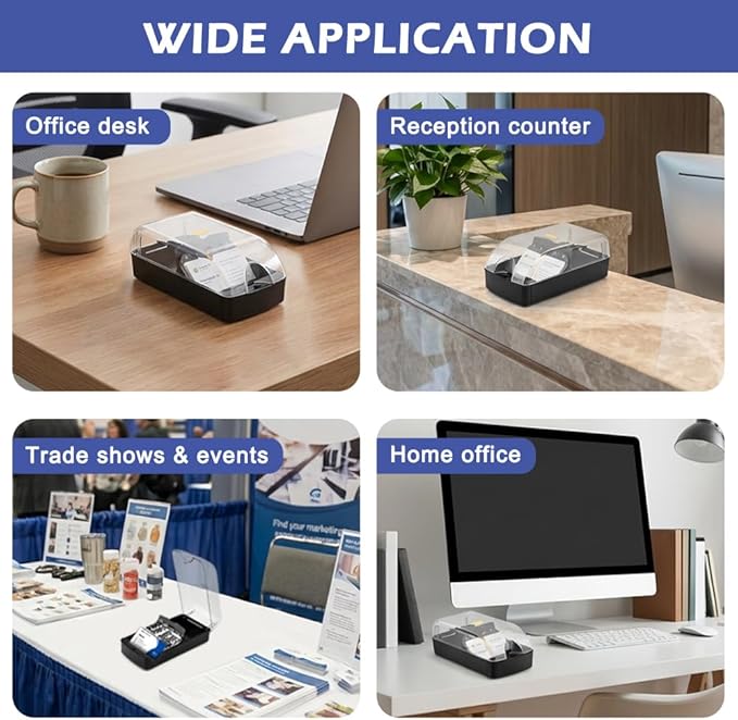 Business Card Holder, 350-Card Capacity Business Card File Plastic Storage Box with Transparent Tilted Lid, Dust-Proof Desktop Organizer for Office Reception(SIZE:M)