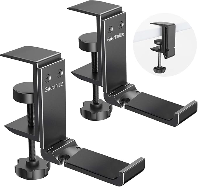2 Pack Aluminum Headphone Stand Hanger Foldable with Cable Clip - Headset Holder Clamp Hook Under Desk, Save Your Space While Working & Gaming