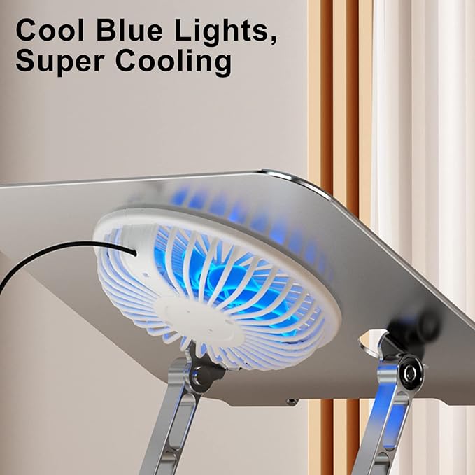 Laptop Stand Fan with 360 Rotating Swival Base, 10inch Riser Height Adjustable for Typing/Viewing/Presentation,Metal Ergonomic Strong Holder,for Heavy Notebook 12 14 15 17Inch MacBook