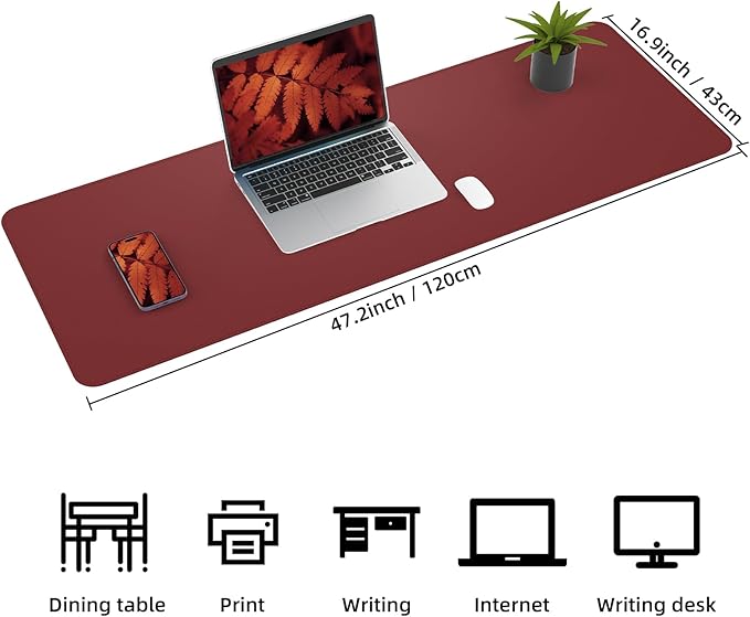 AFIING Cork Desk Mat 47" x 17", Dual-Sided Natural Cork & PU Leather Desk Pad, Non-Slip Waterproof Large Mouse Pad for Office, Home & Gaming (Red)