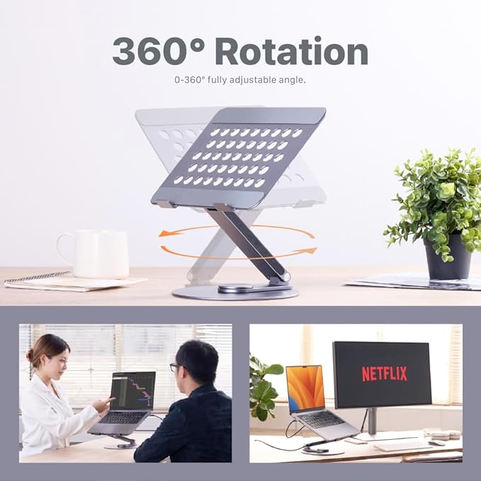 ADAM elements HUB 360 8-in-1 USB-C Docking Station, 360° Rotating Laptop Stand with 4K HDMI, 100W PD, USB 3.2, SD/TF Card Reader for MacBook Pro/Air M4 M3 M2, iPad & Windows Laptops