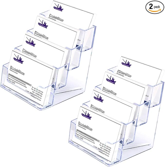 Hipiwe 2 Packs 4-Tier Acrylic Business card Holder Stand Clear Desktop Index Card Filing Card Holder Diaplay