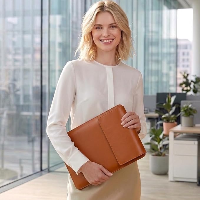 4-in-1 Laptop Sleeve with Stand and Mouse Pad, Faux Leather Protective Case with Accessory Pouch for 13.3-14 Inch Laptops, Brown