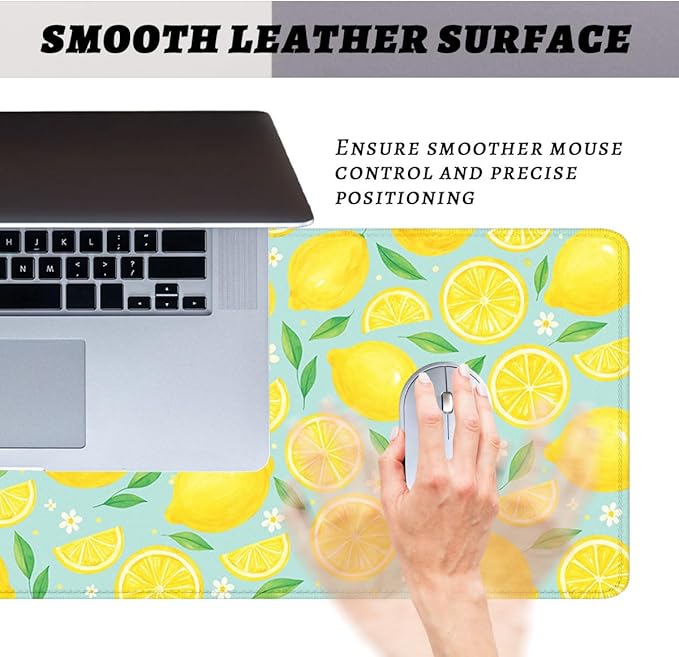 Lemon Desk Pad Mouse Pad Summer Yellow Watercolor Fruit Extended Gaming Mouse Pad Mat with Stitched Edge Non-Slip Base Big Mousepad 31.5"x11.8"