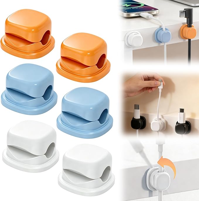 Cord Organizer Holder，2026 New Rotatable Desk Cable Managemen，Adhesive Wire Cable Clips Management Kit for Phone Charger, Home, Computer, Desk, Nightstand，Office (Mixed (6pack))