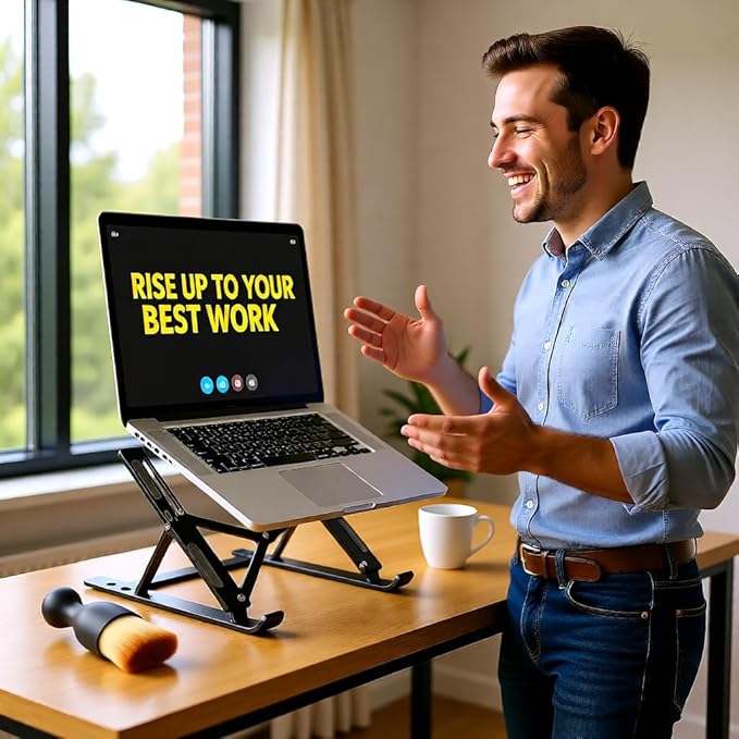 Adjustable Laptop Stand with Cleaning Brush – Aluminum Alloy Ergonomic Riser, Foldable & Portable Ventilated Notebook Holder for Desk, Fits Laptops up to 17.3" -(7 levels ) 23.6"MODEL (SILVER)