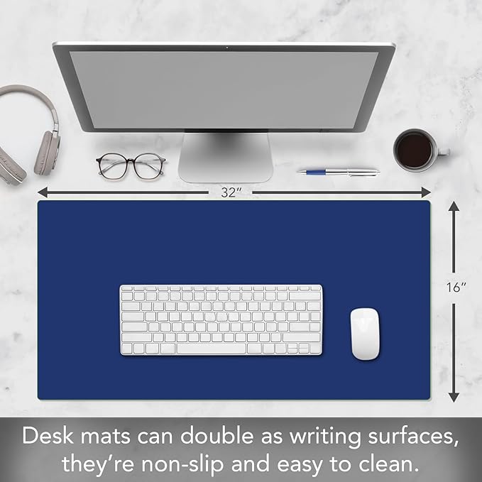 CounterArt Large Blue Waterproof Desk Protector 32” x 16” Made in The USA Desk Mat Office Mat Large Mouse Pad (Blue)