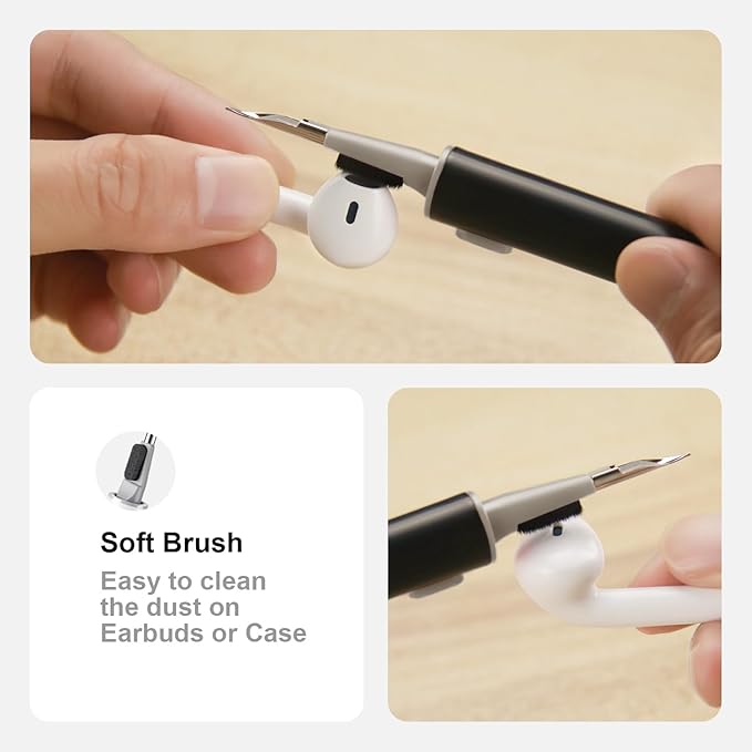 Hyashee Cleaner Kit for Airpods Pro 1 2 3 Multi-Function Cleaning Pen with Soft Brush Flocking Sponge for Bluetooth Earphones Case Cleaning Tools Black