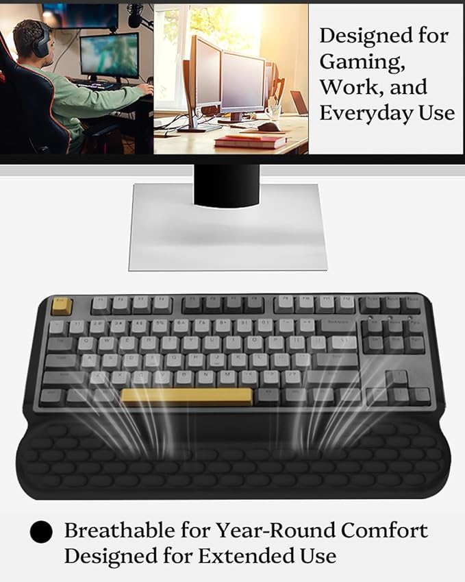 Wrist Rest for Computer Keyboard, 2 in 1 Keyboard Wrist Support Pad, Memory Foam Keyboard Riser Holder Lift Tray with Wrist Pad for Easy Typing for Office Desk, Home, School (Black)