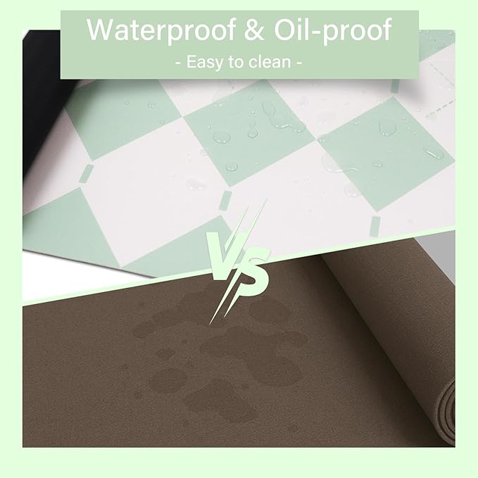 Checkered Desk Mat with PU Leather, 35.4" x 15.7" Non-Slip Large Mouse Pad for Desk, Easy Clean Desk Mat for Keyboard and Mouse, Leather Desk Pad for Office/Home/Decor (Light Green)