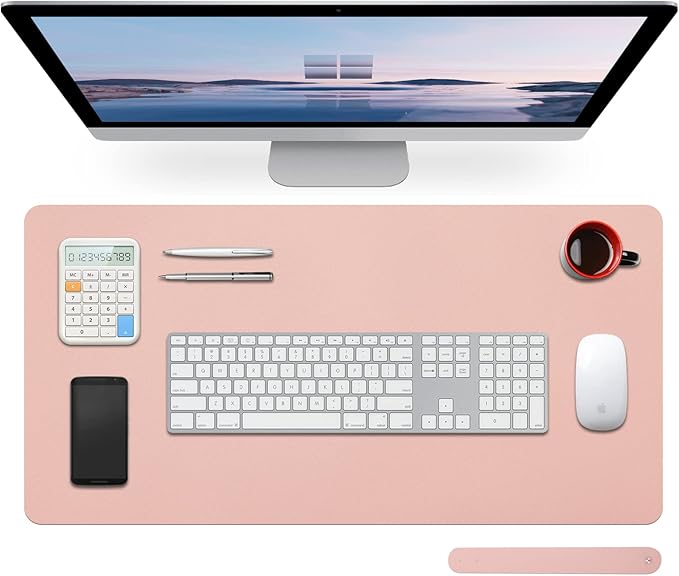 Large Leather Desk Pad Protector 27.5"x13.7",Non-Slip Durable Office Desk Mat for Writing, Computer, Laptop, Mouse Pad & Desktop Use,Desk Protector Mat,Peach Powder
