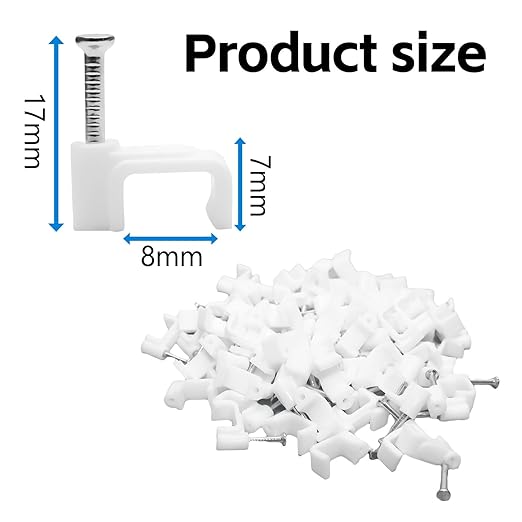 100 Pack Cable Clips, 8 mm White Flat Ethernet Wire Clips, Coax Cable Wall Clip, Cord Clips for Wires on Wall, Cord Management (100)