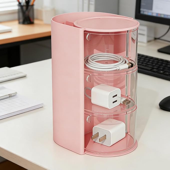 3-Layer Rotating Girls Hair Accessories Organizer Multi-Function Hair Brush Holder Makeup Organizer, Desktop Storage for Hair Clips, Hair Ties, Combs, Jewelry & Stationery (Pink)