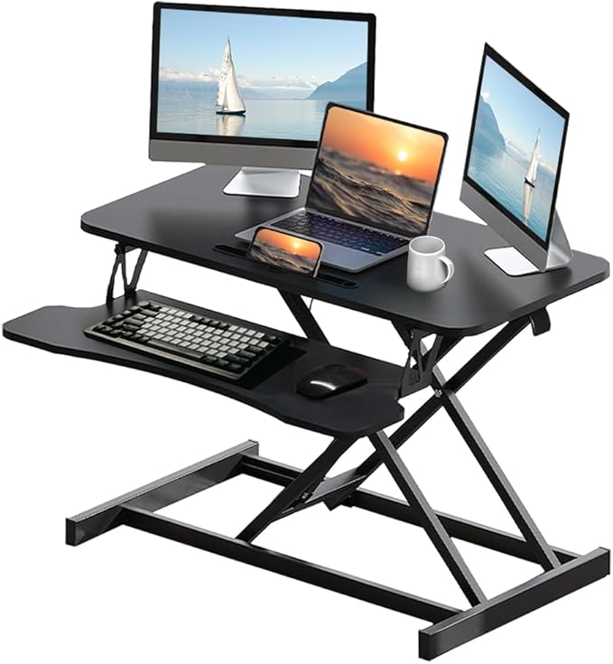 Instant Ergonomic Standing Desk Converter - 32" Wide, No Assembly, Sit-Stand Workstation for Pain Relief & Productivity (Black)
