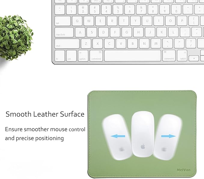 MelVan PU Leather Mouse Pad with Stitched Edge, Wood Mousepad, Waterproof Gaming Mouse Pad Mat for Computers, Laptop, Office & Home, 10.2" x 8.3", 1 Pack (Matcha Green)