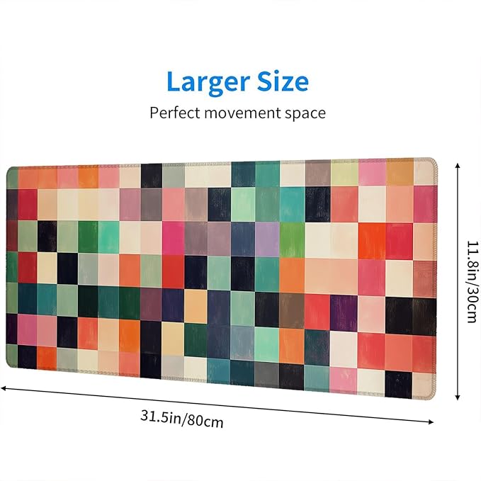Colorful Checkerboard Gaming Mouse Pad Colorful Checkered Mousepad Extended Large Laptop Keyboard Non-Slip Rubber Base with Stitched Edges for Home Office Computer Keyboard Laptop 31.5x11.8 Inch