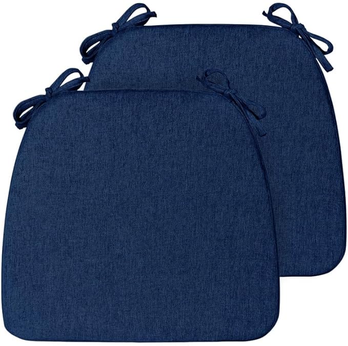 Chair Cushions Set of 2, D-Shaped Seat Cushion for Chair, Non Slip Chair Pads with Ties, 17" x 16" x 2", 40D Foam, Removable Washable Cover, Seat Cushions for Kitchen Chairs, Dark Blue