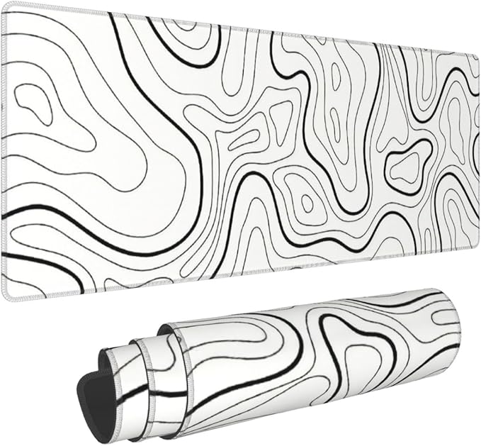 XL Topographic Map Large Gaming Mouse Pad, Long Extended Full Mouse Mat Desk Pad for Top Keyboard Table, Aesthetic Cute Big Stitched Mousepad Gifts for Women Office Decor(White, 31.5 * 11.8 in)