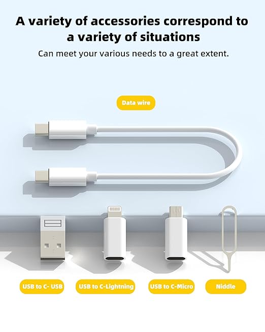 60W USB C 27W Lightning Fast Charging Cable Travel Cord Adapter Kit Storage Box(5in1)for iPhone 16 15 14 13 Micro USB Charger Portable Power Multiport HUB Data Transfer External SIM Micro SD Card Slot