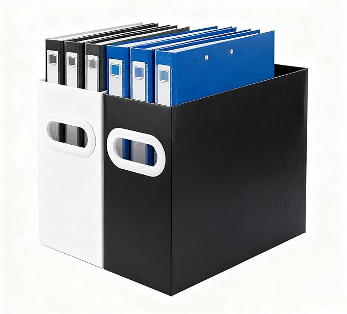 Cardboard File Organizer, Storage Box for Hanging File Folders Letter Size, Portable Document Organizer with Handle for Home, School, or Office, White and Black color