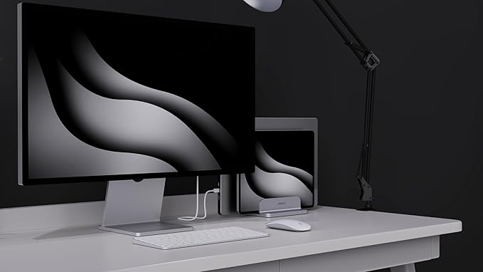 JOKItech Double Aluminum Laptop Vertical Stand Organizer, Sturdy Notebook Computer Holder Stand Compatible with New Liquid Retina XDR Apple MacBook Air/Pro/Neo, Mac mini, Apple TV & iPad Pro - Silver