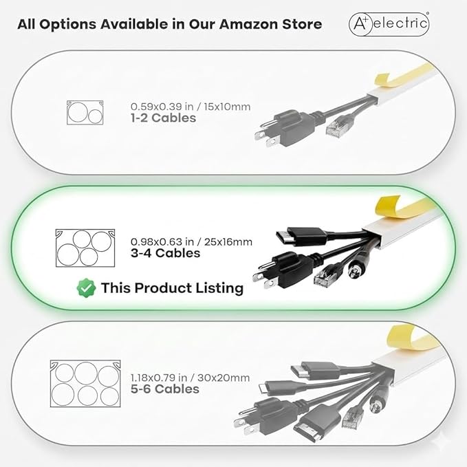 A+ ELECTRIC Cord Cover Full Kit, 26ft/315in Self-Adhesive Cable Raceway, 20 Snap-On Channels, Wire Hider for TV, HDMI & Speaker Cables, Includes Connectors & Corners, Paintable Cable Management, White