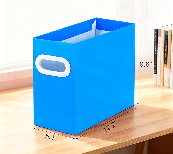 Blue Cardboard File Organizer, Storage Box for Hanging File Folders Letter Size, Portable Document Organizer with Handle for Home, School, or Office