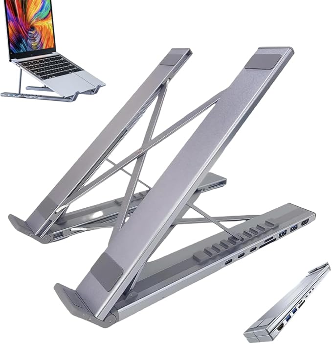 8-in-1 USB-C Laptop Stand & Docking Station - 4K HDMI, 2X USB-A 3.0, 2X USB-C, 100W PD Input, SD/TF Card Reader - Universal for Office & Home