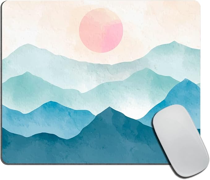 Small Mouse Pad 7.9 x 9.5 Inch, Watercolor Blue Mountains Mousepad with Washable Non-Slip Rubber Base Mousepads, Computer Mouse Pads for Wireless Mouse