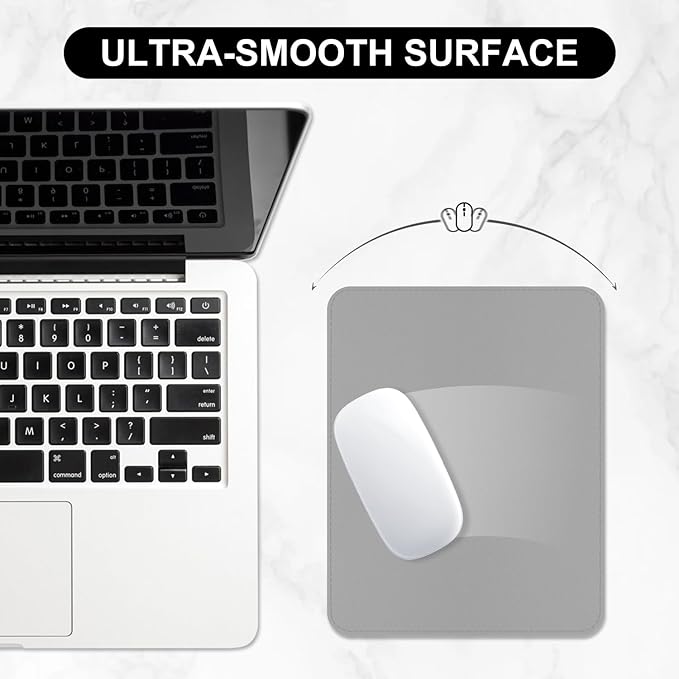 Leather Mouse Pad, Office Mouse Mat Non-Slip Rubber Base Stitched Edge Washable Waterproof Rectangular Mousepad for Office Gaming PC Laptop, 9.8" x 7.9", Gray
