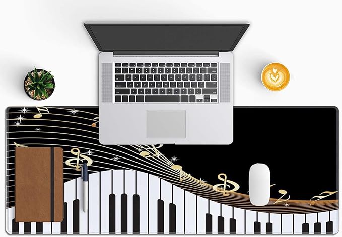 Extended Gaming Mouse Pad Big, Music Notes Long Mouse Pad Large, 31.5x11.8in Non-Slip Rubber Base Black Mousepad, Stitched Edges Keyboard Mouse Mat Desk Pad