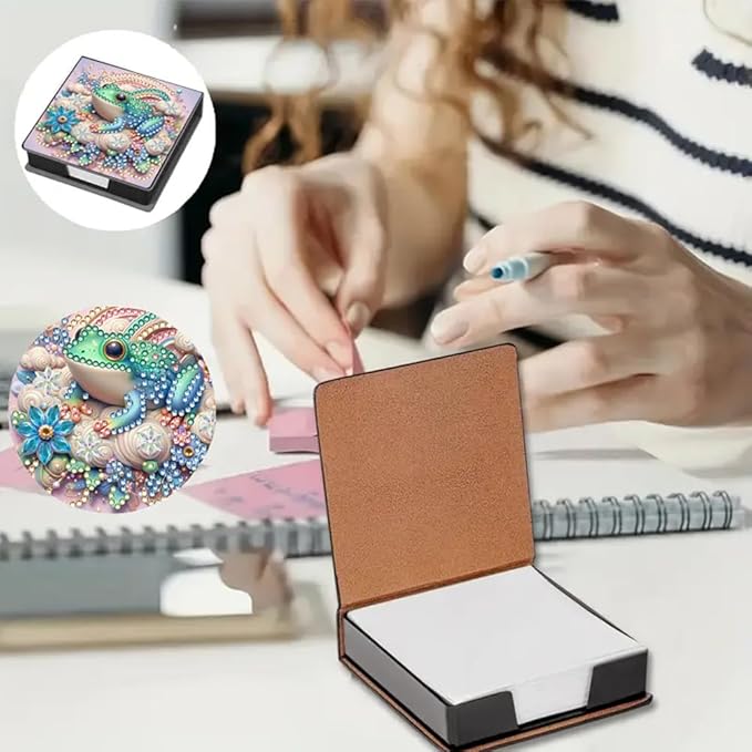 FRANDEK Flog Creative Diamond Art Desk Organizer, DIY PU Note Box with 160 Sheets, All-in-One Gift Set for Craft Lovers, Elegant Mosaic Kits for Home & Office