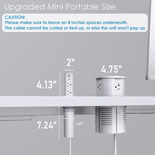 ANNQUAN 2 inch Space Saver Pop Up Outlet for Countertop with PD20W USB Ports,2 Outlets Tamper Resistant,Splashproof Pop Up Socket,Desk Power Grommet for Home Office Kitchen White (ETL Listed)