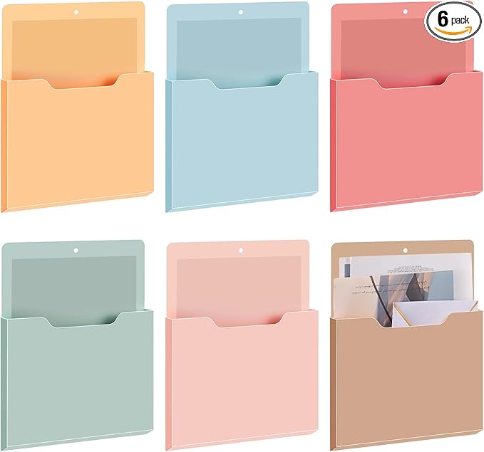 Fuutreo 6 Pcs Magnetic Wall File Organizer Magnetic Wall File Holder Refrigerator Magazine Holder for Mail Letters Paper(Light Vintage,Vertical-large)