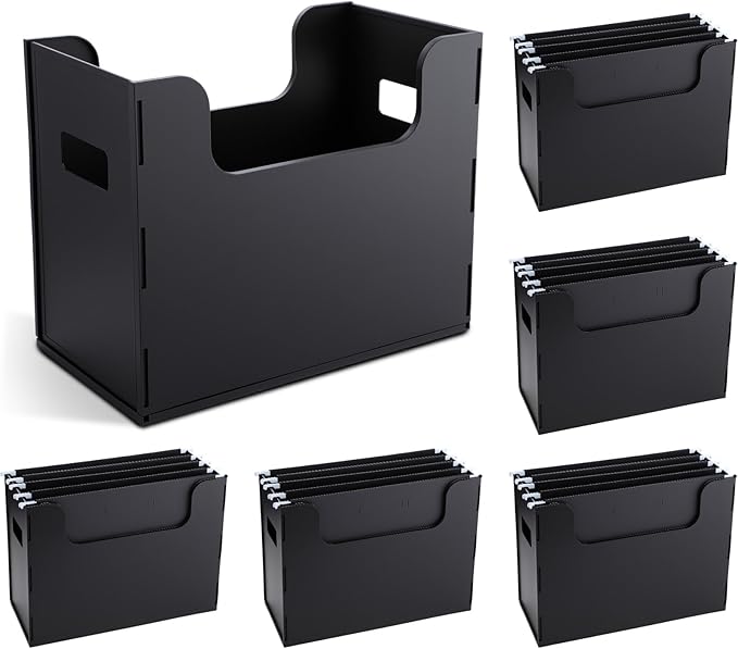 6 Pcs Portable Desktop File, Side Handles, Filing Organizer, Hanging File Folders, Letter Size for Schools Office Home (Black)