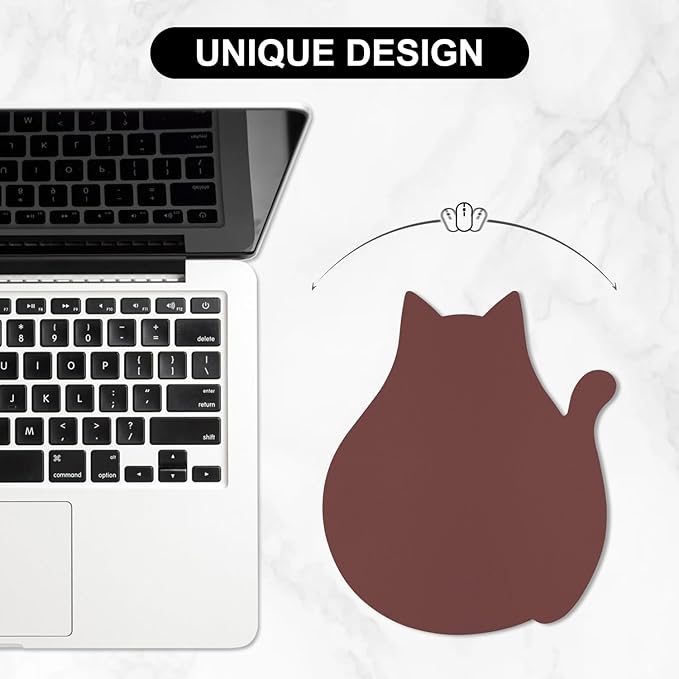 Funny Leather Mouse Pad Cute Cat Shape Office Desk Accessories Decor for Women Small Mousepad with Non-Slip Rubber Base Washable Waterproof, 9.7" x 8", Pink Purple