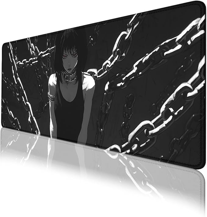 Dark Gothic Girl Gaming Mouse Pad Red Eyes Chains Extended Gaming Mouse Pad Mat with Stitched Edge Non-Slip Base Office Computer Keyboard Laptop 31.5"x11.8"