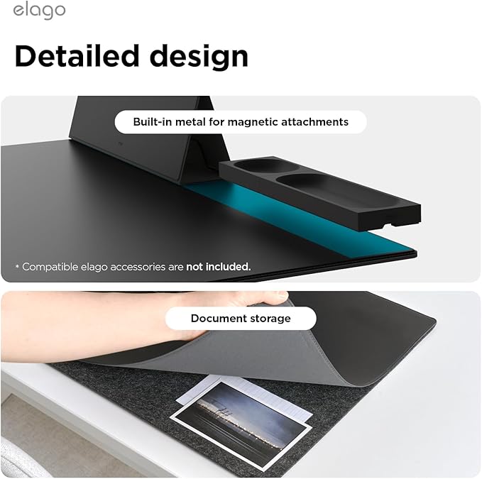 elago Smart Magnetic Desk Mat Compatible with All Magnetic Products -Paper Protector, Mouse Pad, Laptop, Non-Slip Top, Premium Waterproof Writing Pad for Office and Home (Black [Large]