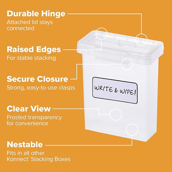 Bostitch Konnect Storage Containers with Lids, Office Organizer, Clear Plastic Box, Stackable for Crayons, Q-tips, Office Supplies, Labels, 0.5 Qt, 2 Pack