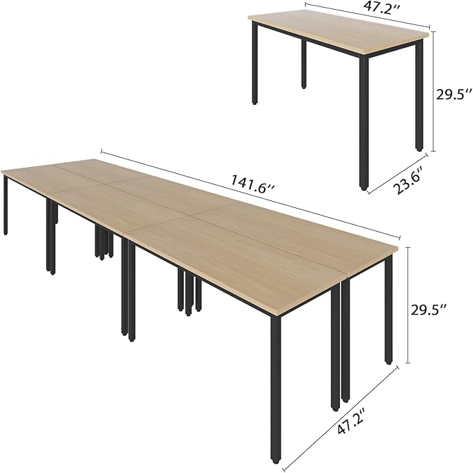 Bonzy Home Conference Tables 12ft Office Computer Desk for Meeting Room Study Writing Printer Table Save Space Design for 14 People Rustic Vintage Natural 6PCS 141.6"x47.2"x29.5"
