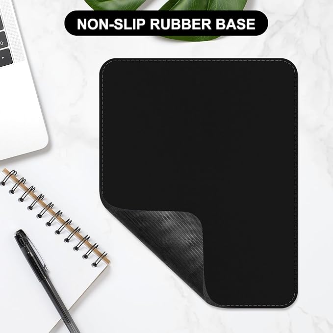 Leather Mouse Pad, Office Mouse Mat Non-Slip Rubber Base Stitched Edge Washable Waterproof Rectangular Mousepad for Office Gaming PC Laptop, 9.8" x 7.9", Black
